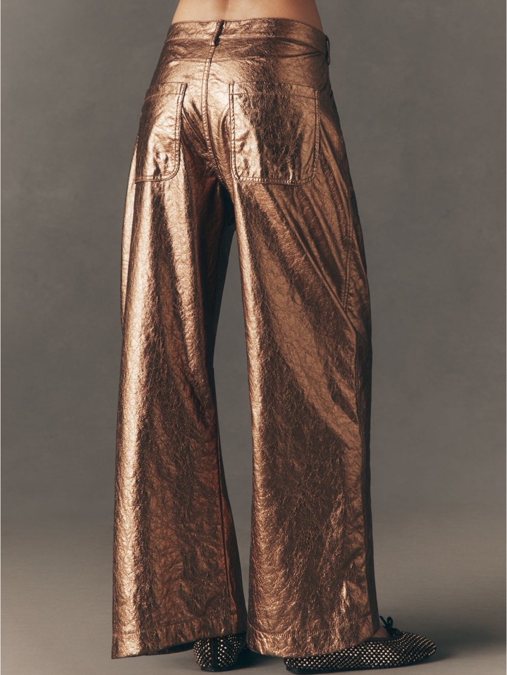 Pilcro Metallic Bronze Wide-Leg faux leather pants - Picture 3 of 5